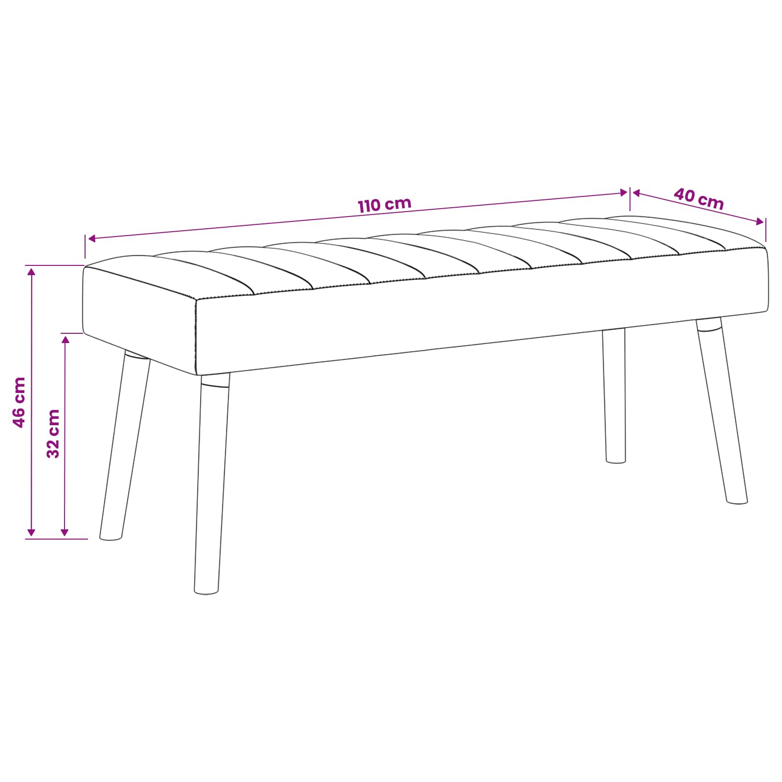 Πάγκος με Καναλεύματα Ροζ 110 x 40 x 46 cm Ύφασμα - Image 9