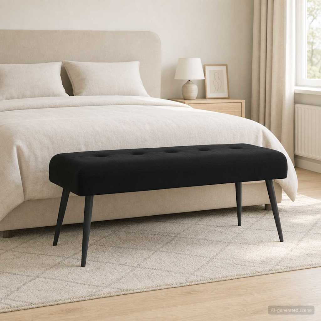 vidaXL Bænk med knap tufting Sort 110 x 40 x 46 cm Fløjl