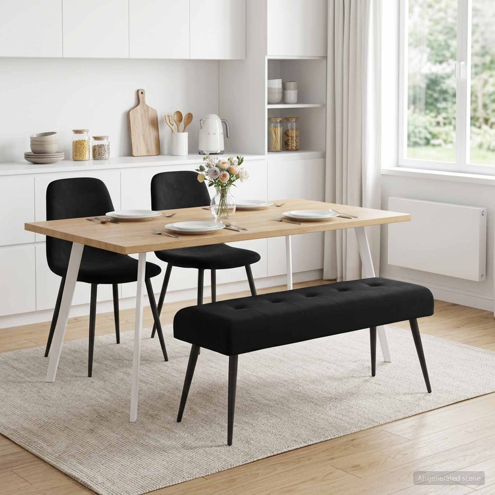 Πάγκος με κουμπωτές επιφάνειες Μαύρο 110 x 40 x 46 cm Βελούδο - Image 4