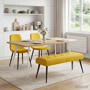 Lavice s knoflíkovým prošíváním Žlutá 110 x 40 x 46 cm Samet - obrázek 4