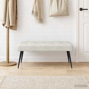 Lavice s knoflíkovým prošíváním Krémová 110 x 40 x 46 cm Samet - obrázek 3