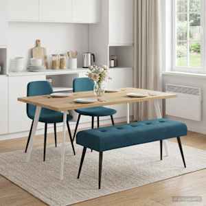Lavice s knoflíkovým prošíváním Modrá 110 x 40 x 46 cm Samet - obrázek 1
