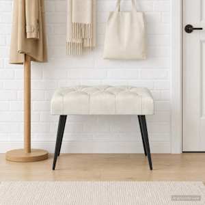 Lavice s knoflíkovým prošíváním Krémová 60 x 40 x 45 cm Samet - obrázek 3