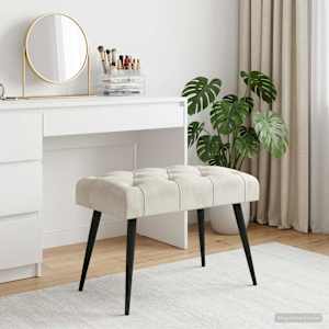 Lavice s knoflíkovým prošíváním Krémová 60 x 40 x 45 cm Samet - obrázek 4