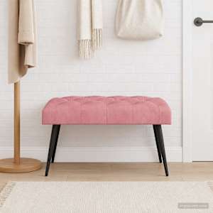 Lavice s knoflíkovým prošíváním Růžová 80 x 40 x 46 cm Samet - obrázek 4