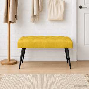 Lavice s knoflíkovým prošíváním Žlutá 80 x 40 x 46 cm Samet - obrázek 1