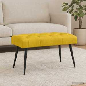 Lavice s knoflíkovým prošíváním Žlutá 80 x 40 x 46 cm Samet - obrázek 3