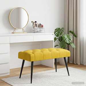Lavice s knoflíkovým prošíváním Žlutá 80 x 40 x 46 cm Samet - obrázek 4