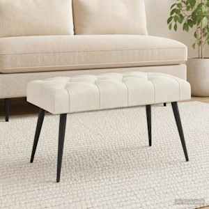 Lavice s knoflíkovým prošíváním Krémová 80 x 40 x 46 cm Samet - obrázek 4