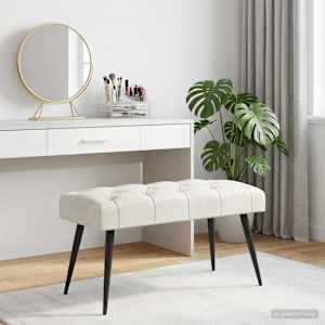 Lavice s knoflíkovým prošíváním Krémová 80 x 40 x 46 cm Samet - obrázek 1