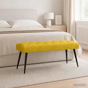 Lavice s knoflíkovým prošíváním Žlutá 110 x 40 x 46 cm Samet - obrázek 3