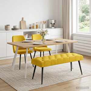 Lavice s knoflíkovým prošíváním Žlutá 110 x 40 x 46 cm Samet - obrázek 4