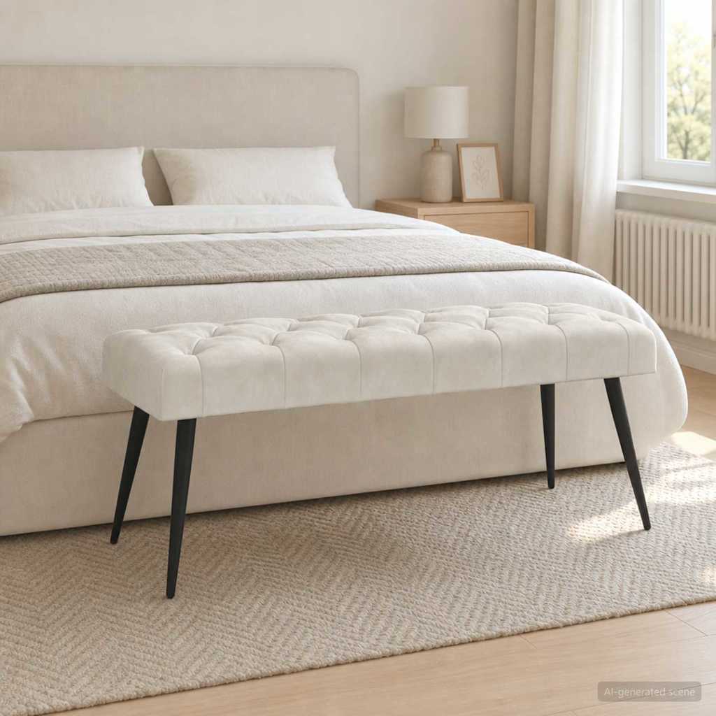 Πάγκος με κουμπωτές επιφάνειες Κρεμ 110 x 40 x 46 cm Βελούδο