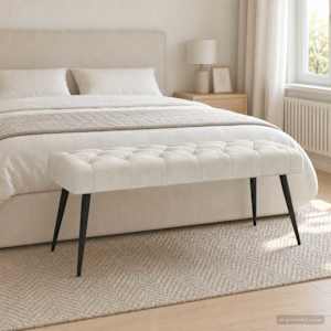 Lavice s knoflíkovým prošíváním Krémová 110 x 40 x 46 cm Samet - obrázek 1
