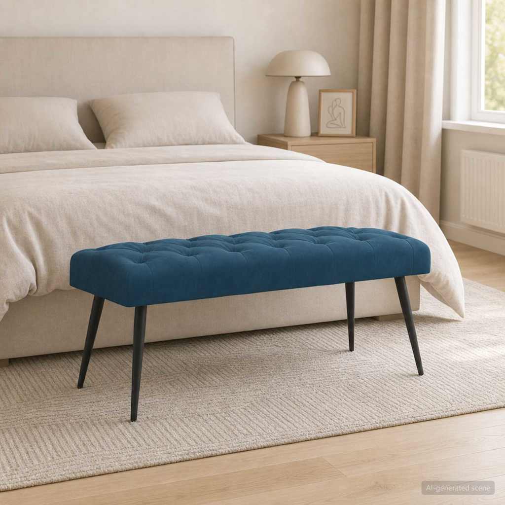 Πάγκος με κουμπωτές επιφάνειες Μπλε 110 x 40 x 46 cm Βελούδο - Image 4