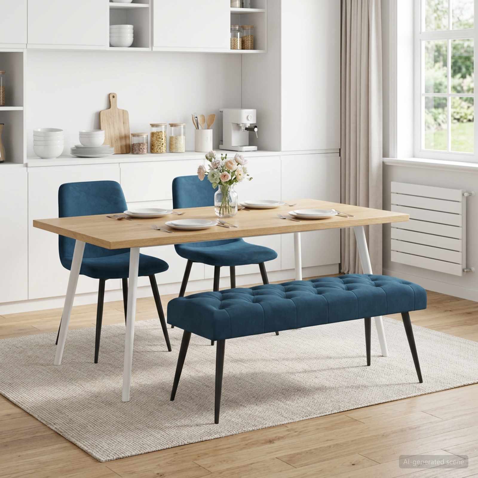 Πάγκος με κουμπωτές επιφάνειες Μπλε 110 x 40 x 46 cm Βελούδο