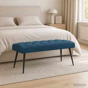 Lavice s knoflíkovým prošíváním Modrá 110 x 40 x 46 cm Samet - obrázek 4