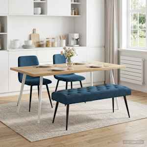 Lavice s knoflíkovým prošíváním Modrá 110 x 40 x 46 cm Samet - obrázek 1