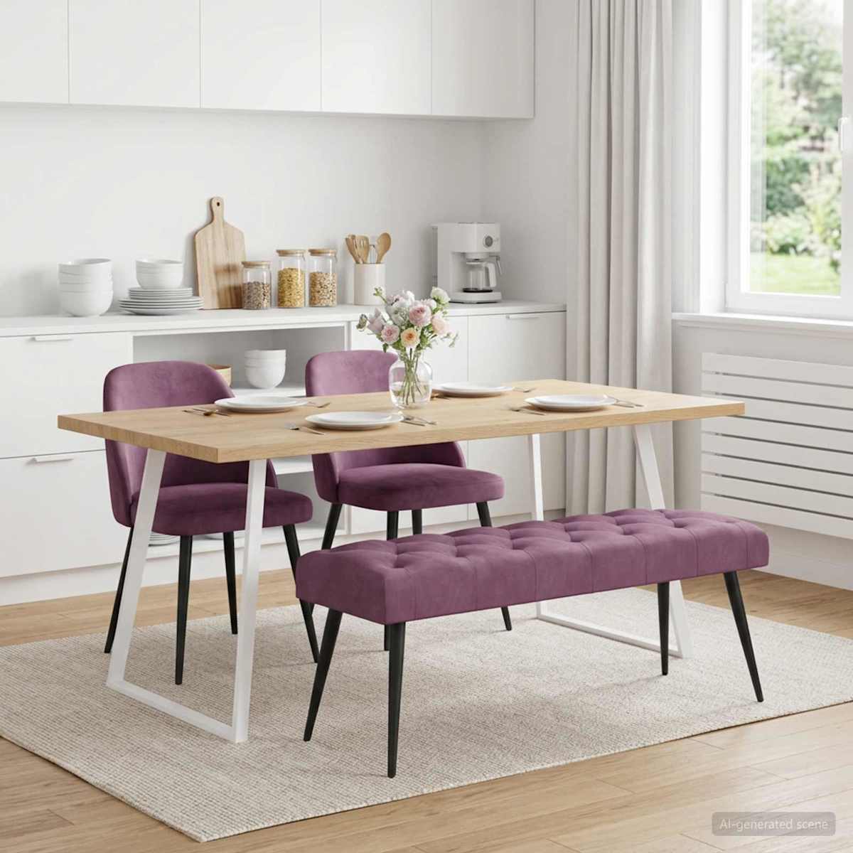 Bænk med knap tufting Fløjl