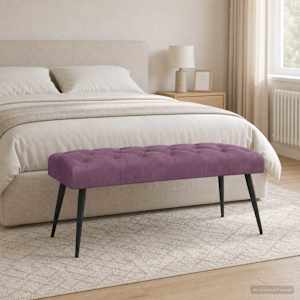 Lavice s knoflíkovým prošíváním Fialová 110 x 40 x 46 cm Samet - obrázek 4