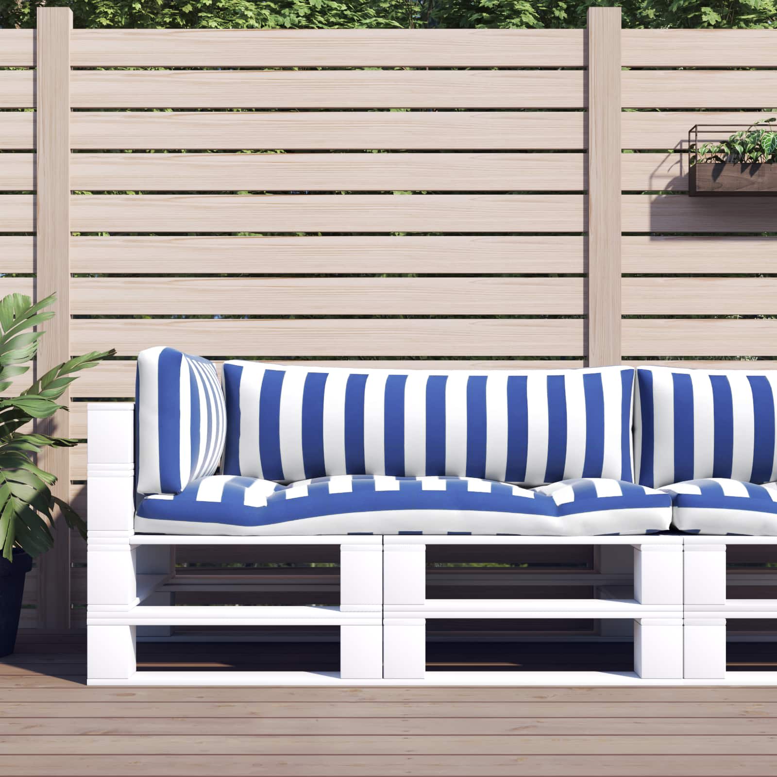 vidaXL Kissen für draußen 3 pcs Blau und Weiß 103 x 58 x 10 cm Stoff