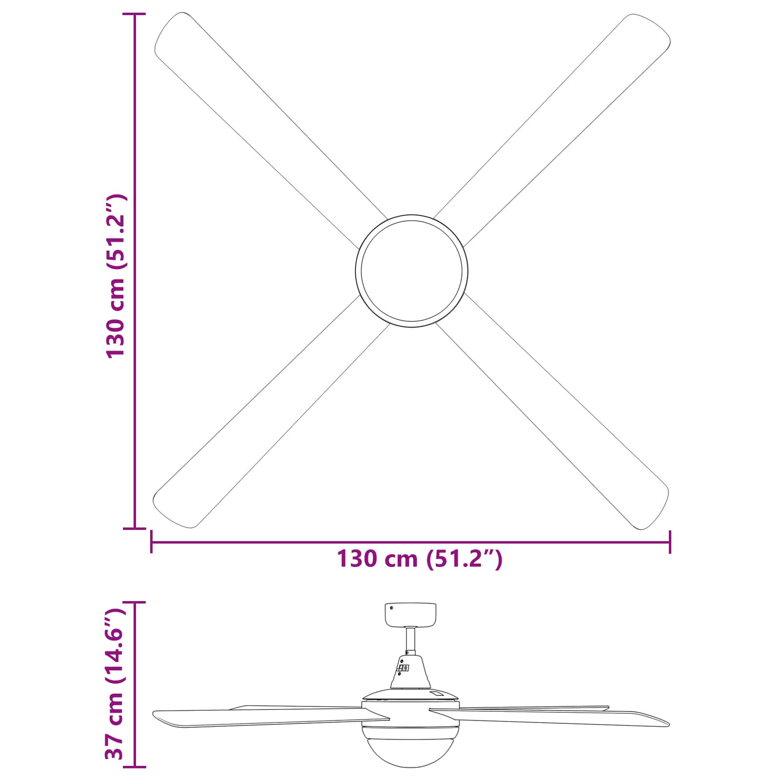 Plafondventilator met licht en afstandsbediening Ø 130 cm image 12
