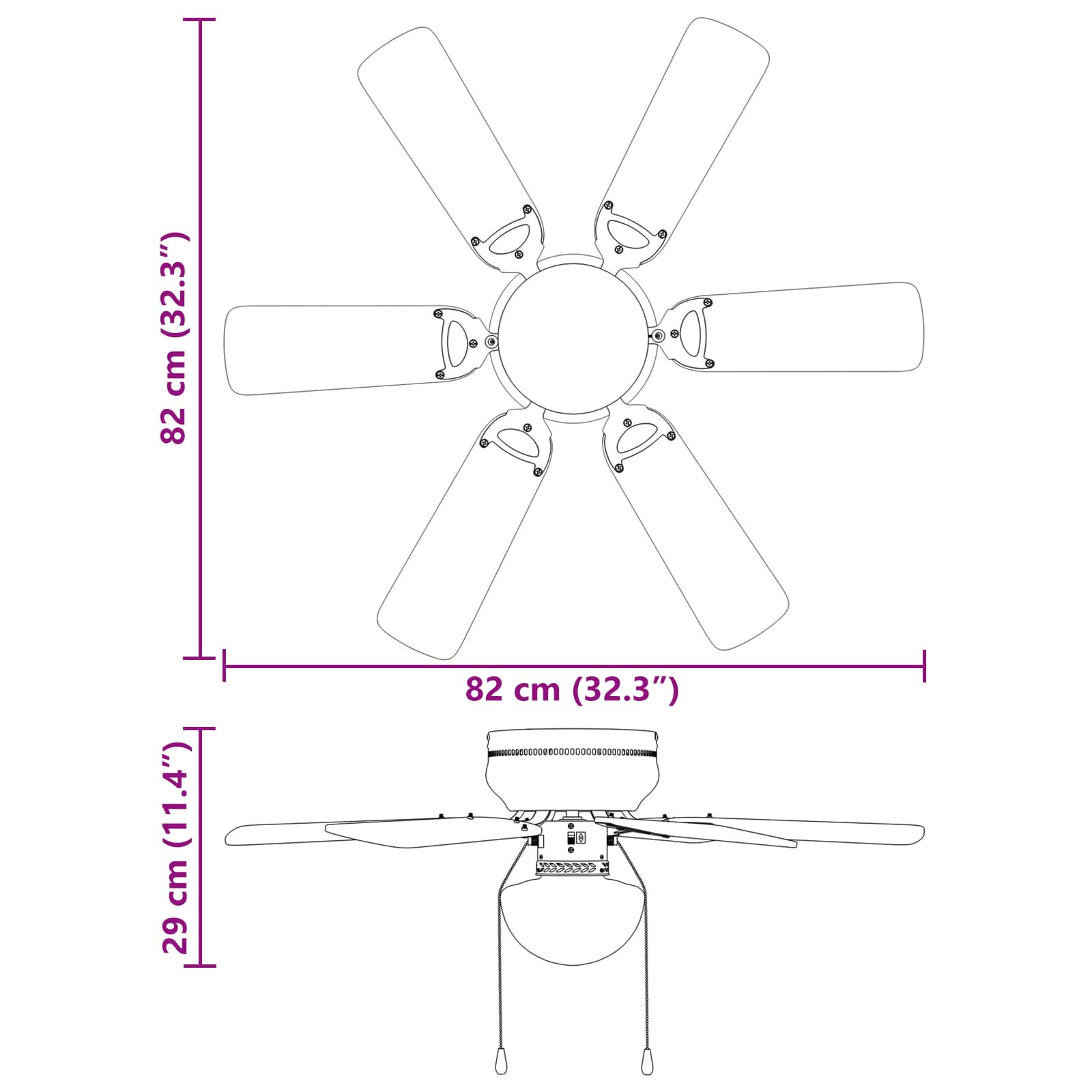 Plafondventilator met licht Ø 82 cm Zwart image 9