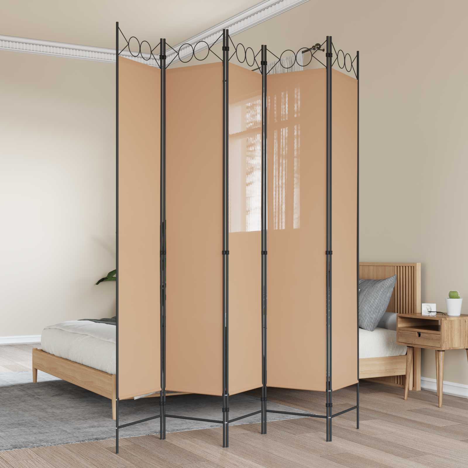 vidaXL Separator de cameră cu 5 panouri Bej 200 x 220 cm Țesătură