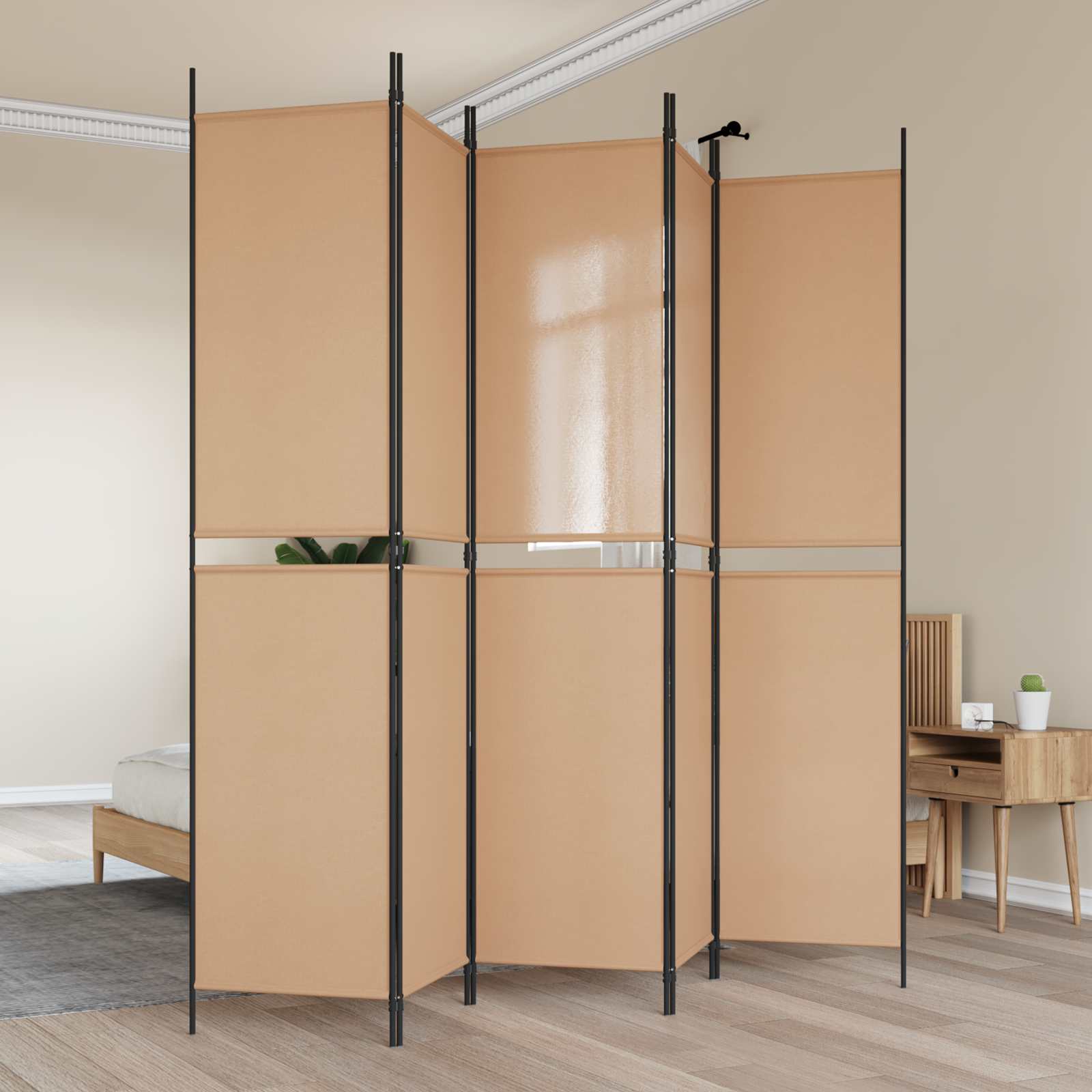 vidaXL Separator de cameră cu 5 panouri Bej 250 x 220 cm Țesătură