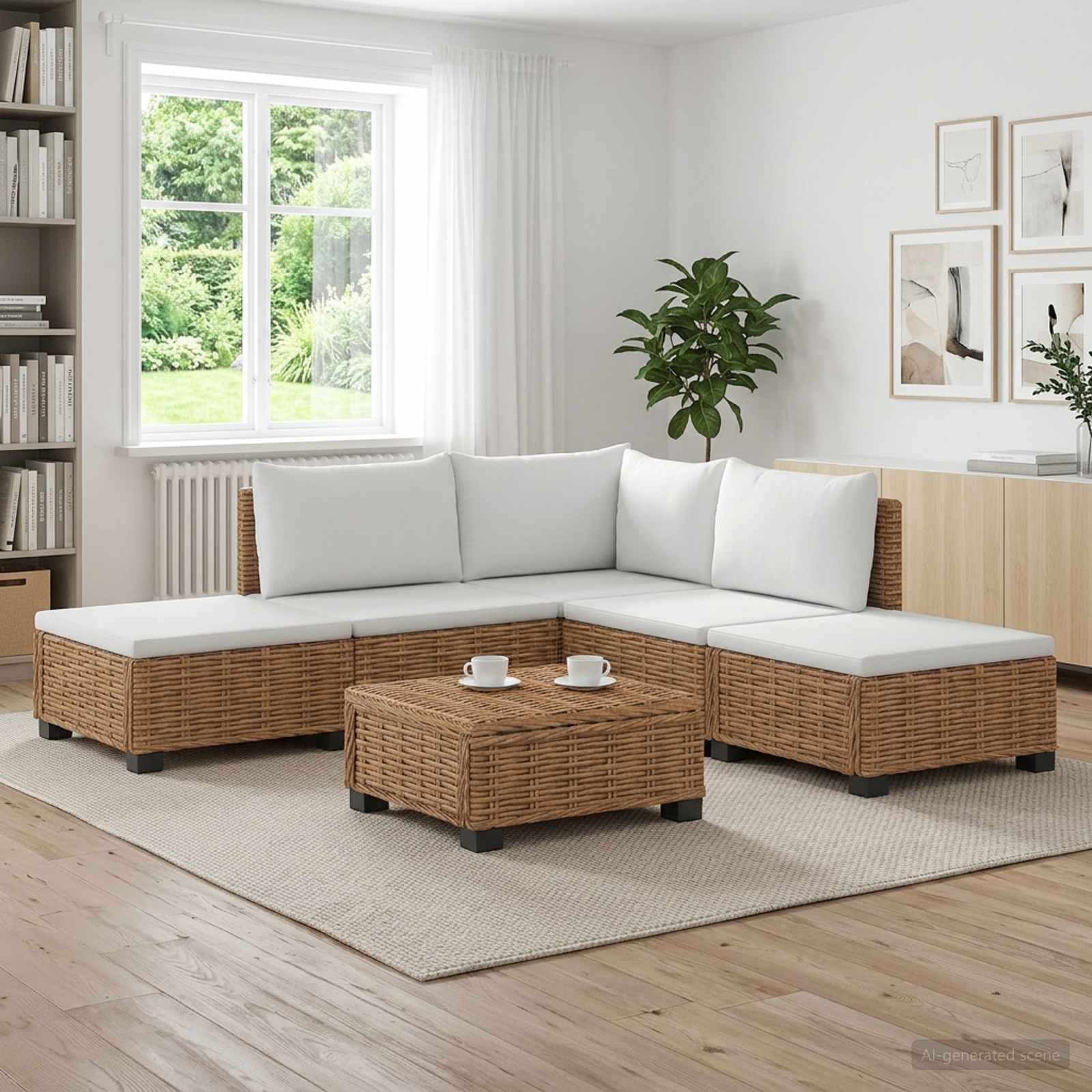 6 st Rieten Loungeset met Kussens GENDT Natuurlijk rattan – afbeelding 1