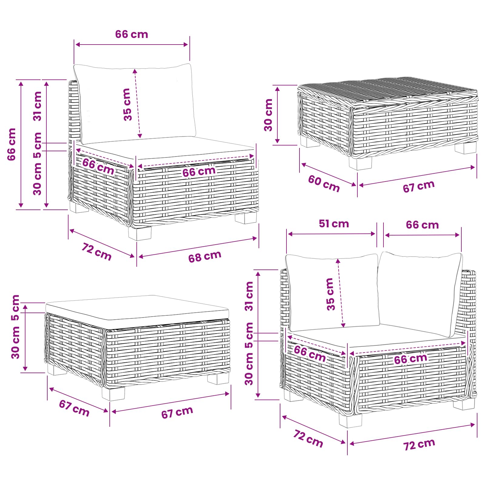 Rattan Lounge Set GENDT size guide