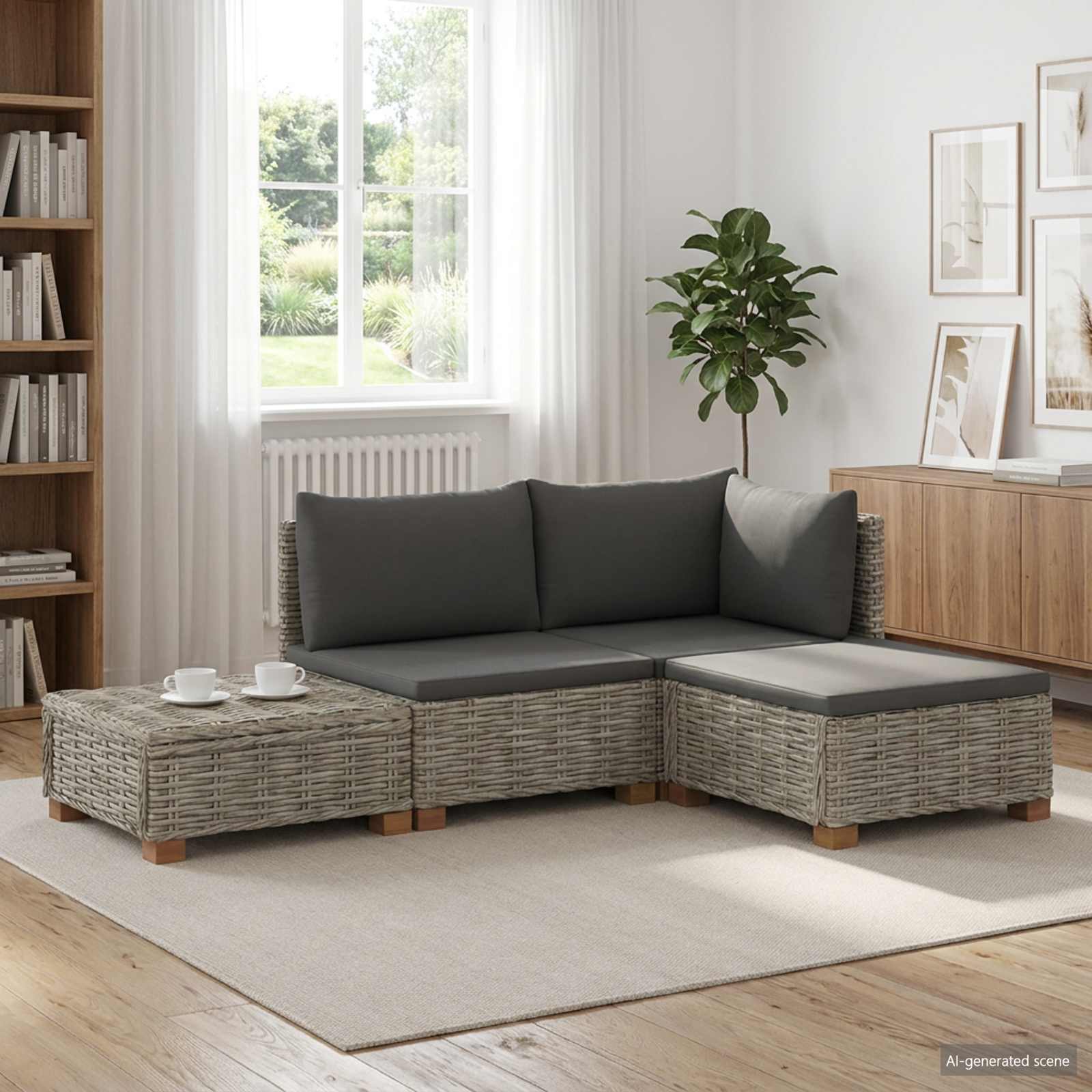 4 st Rieten Loungeset met Kussens GENDT Natuurlijk rattan – afbeelding 1