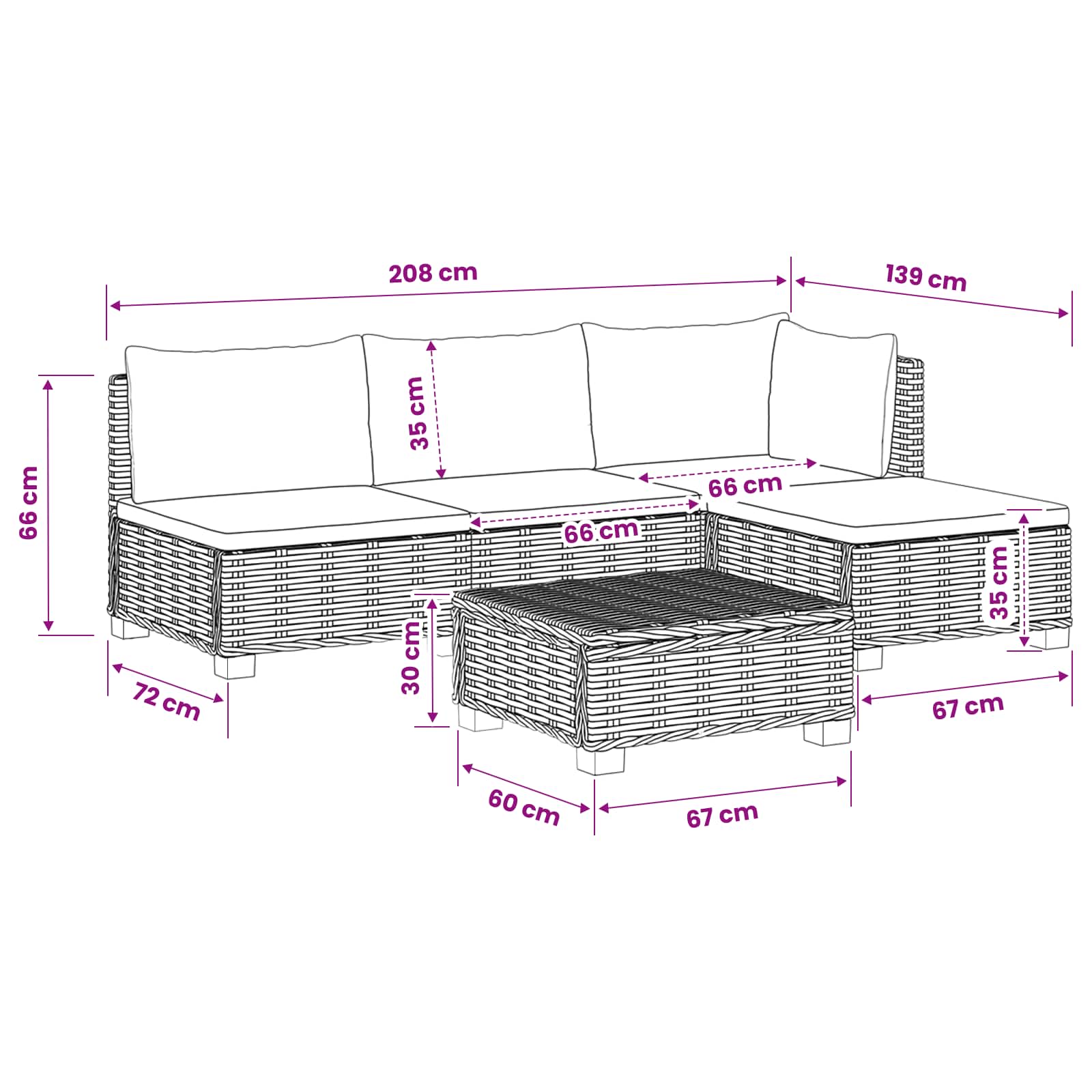 Rattan Lounge Set GENDT size guide