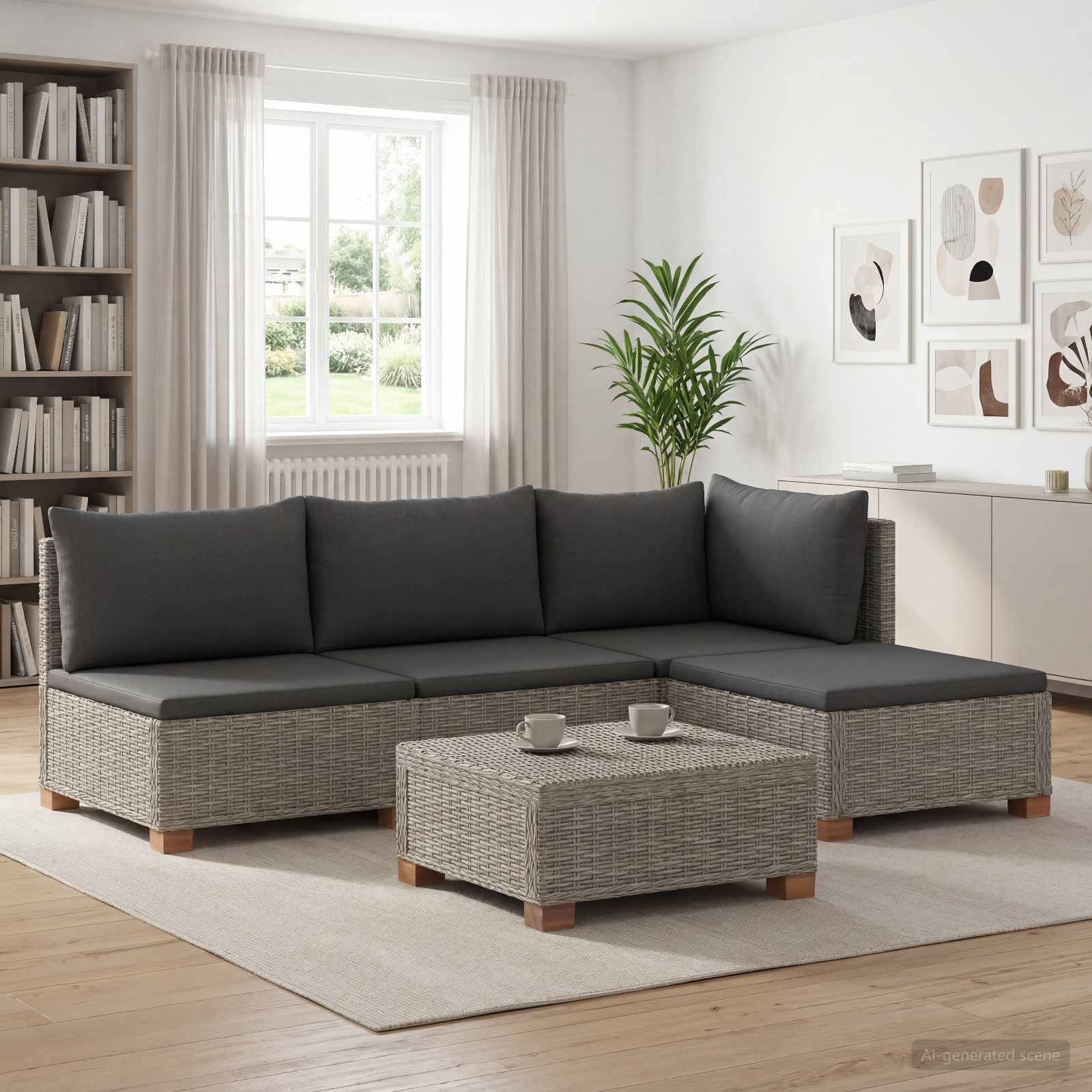 5 st Rieten Loungeset met Kussens GENDT Natuurlijk rattan – afbeelding 1