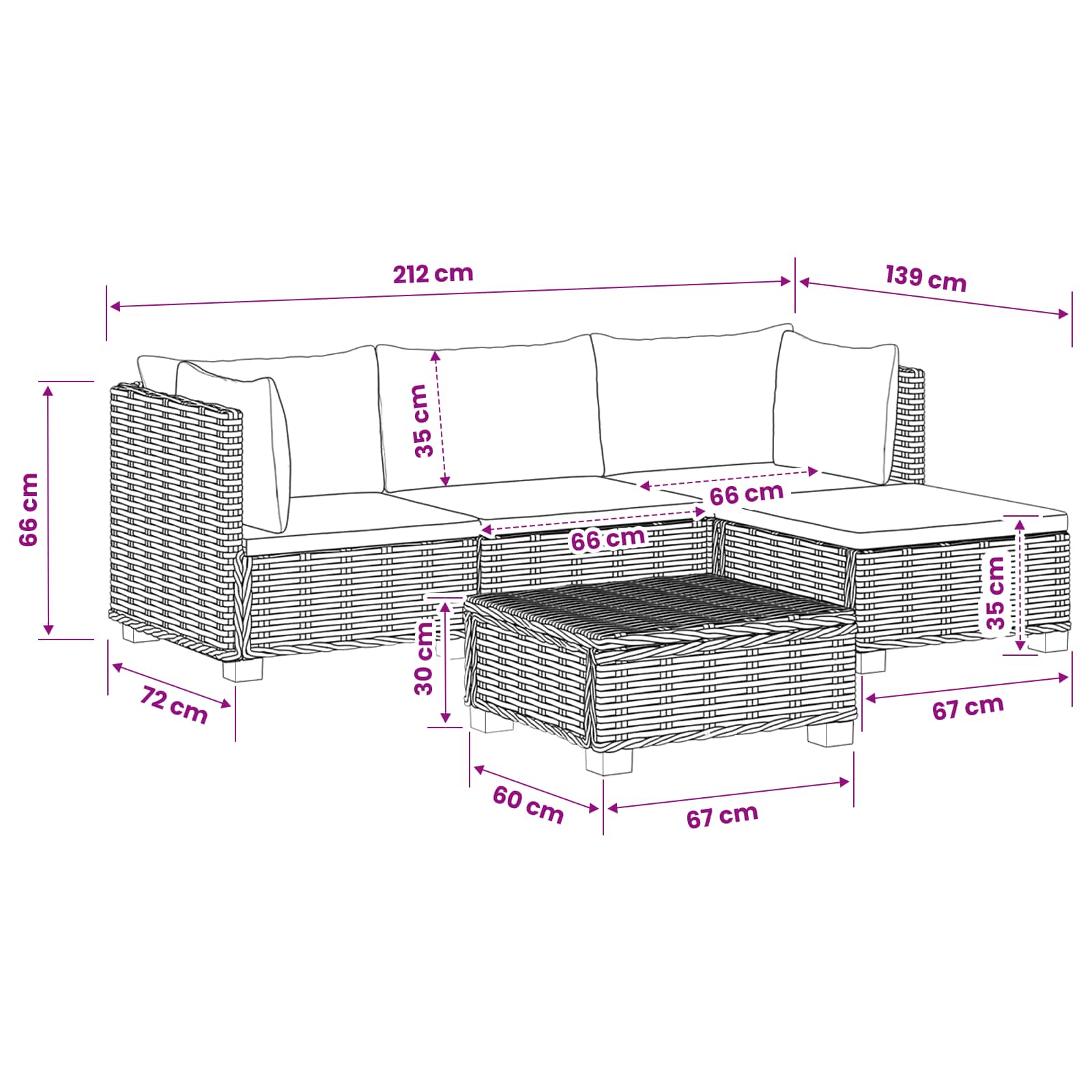 Rattan Lounge Set GENDT size guide
