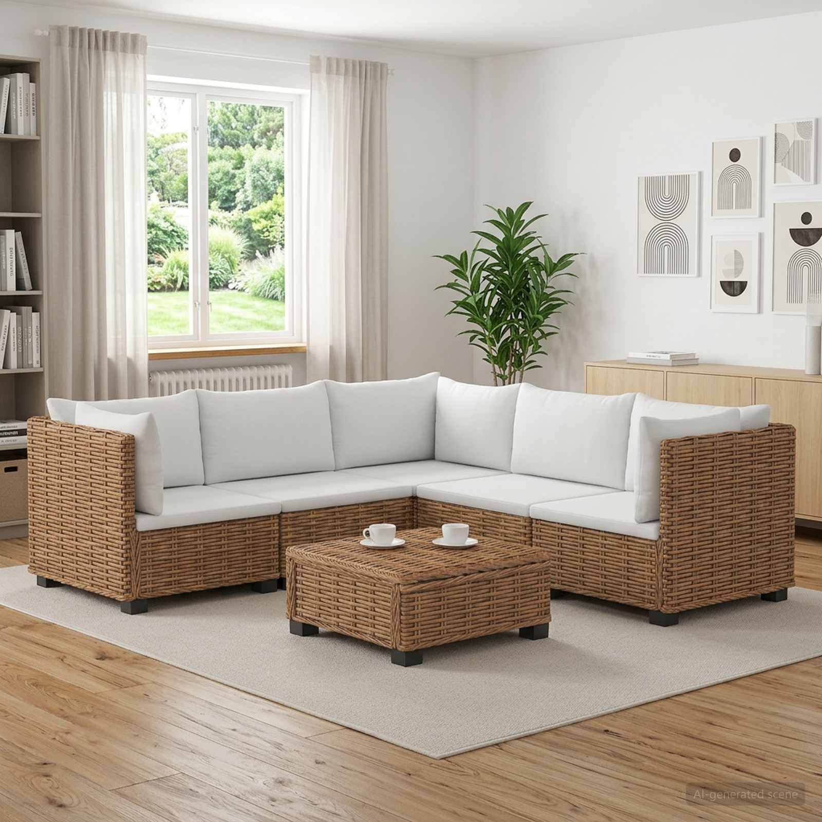 6 st Rieten Loungeset met Kussens GENDT Natuurlijk rattan – afbeelding 1
