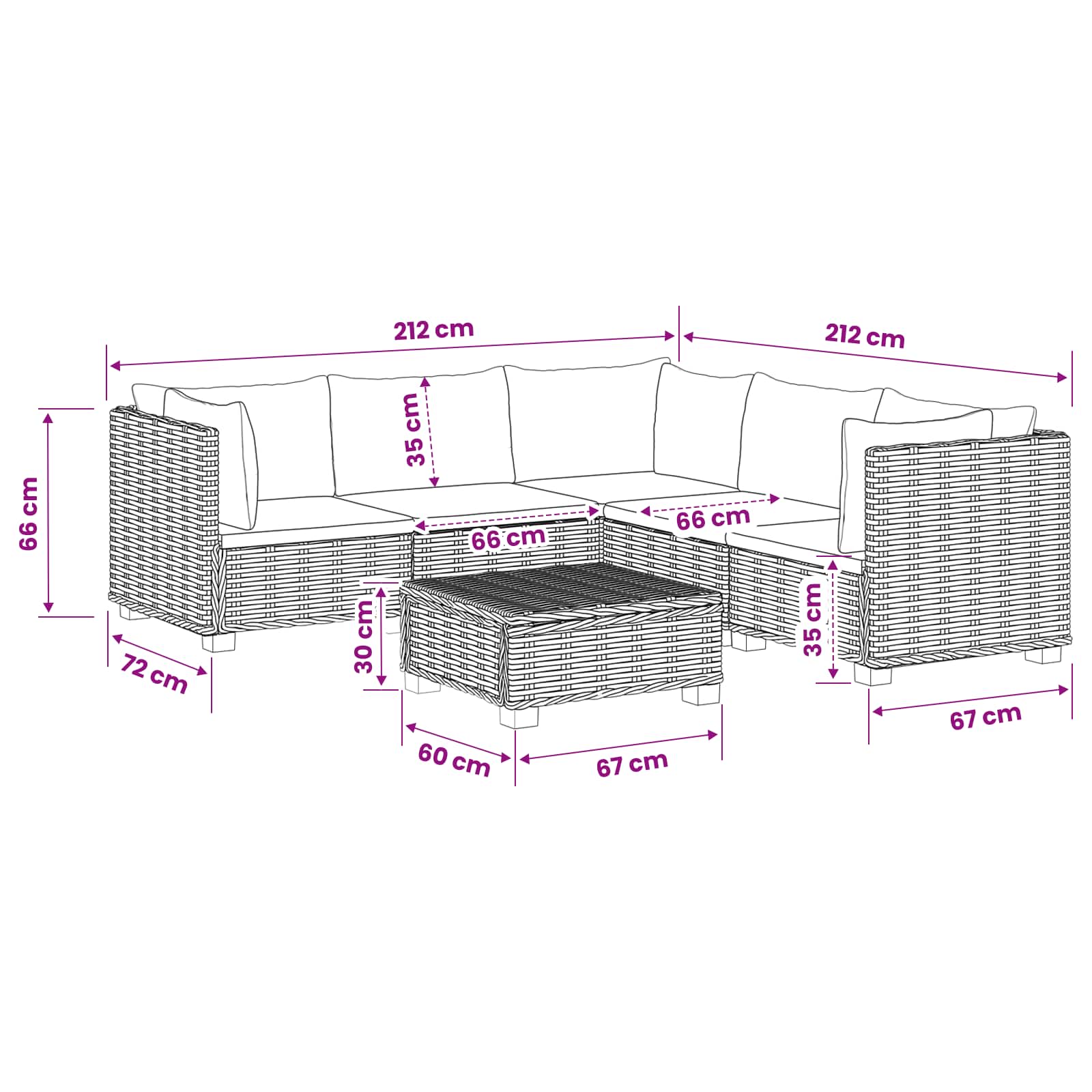 Rattan Lounge Set GENDT size guide