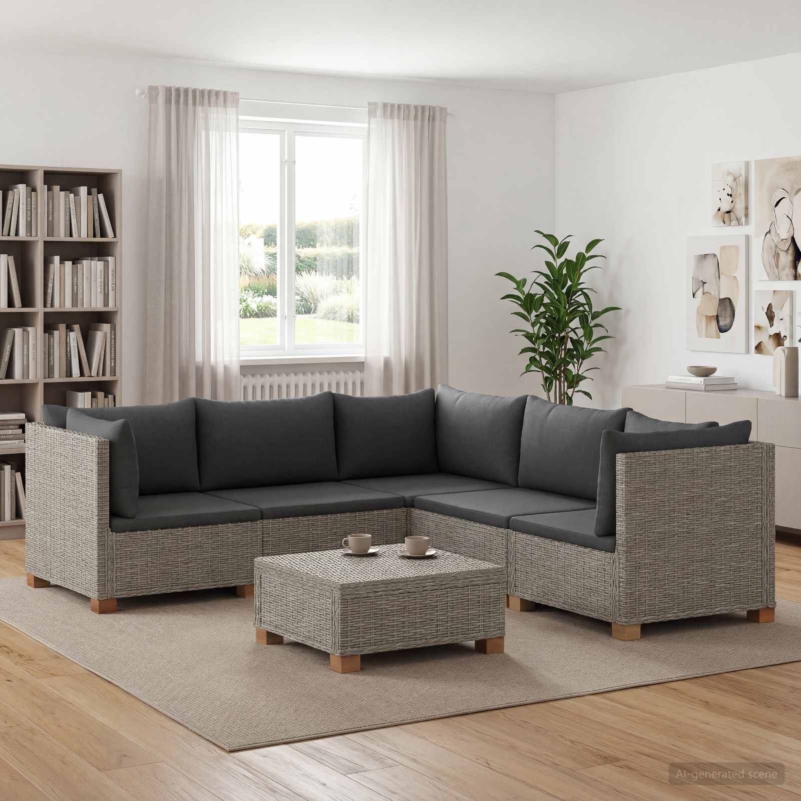 6 st Rieten Loungeset met Kussens GENDT Natuurlijk rattan – afbeelding 1