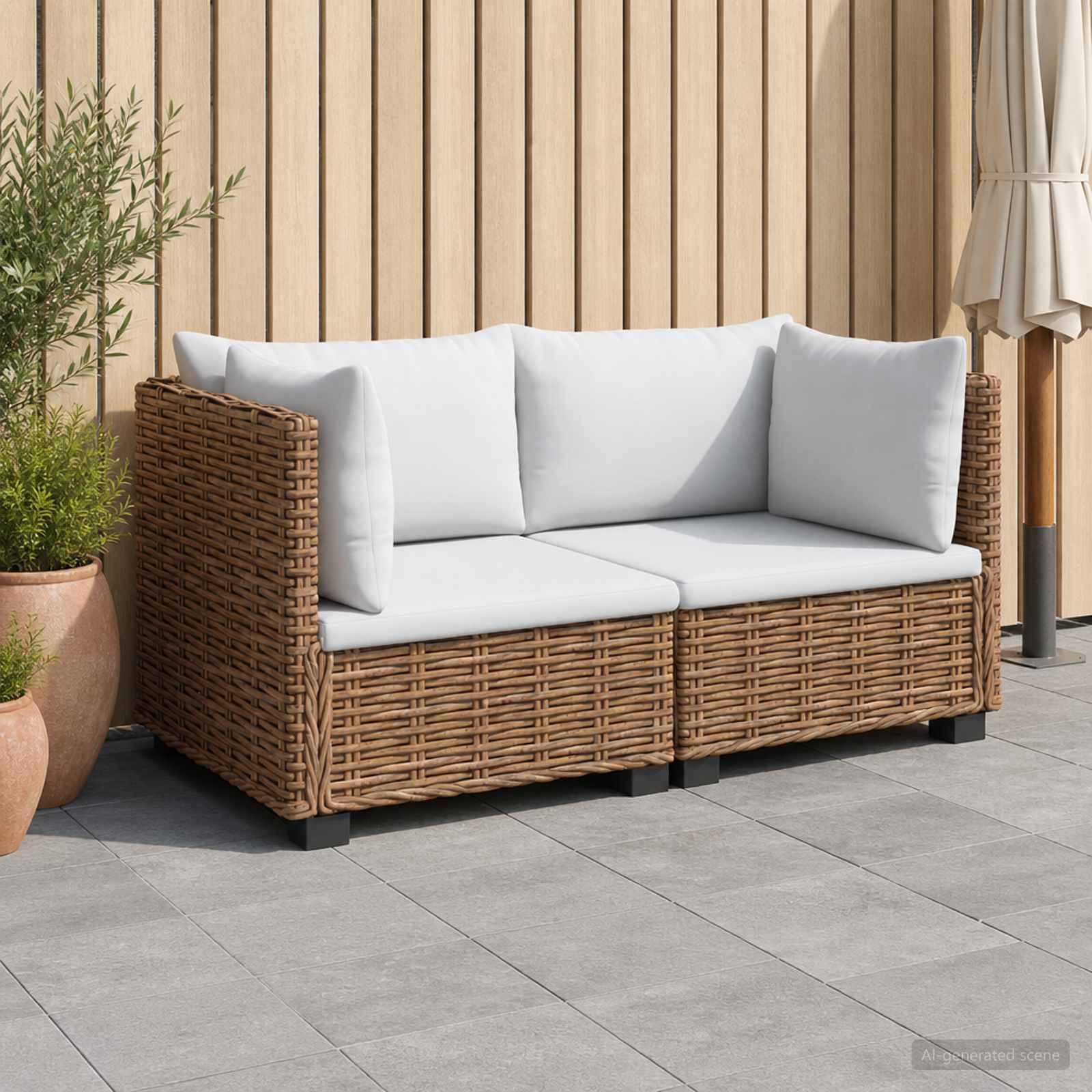 2 st Rieten Loungeset met Kussens GENDT Natuurlijk rattan – afbeelding 1