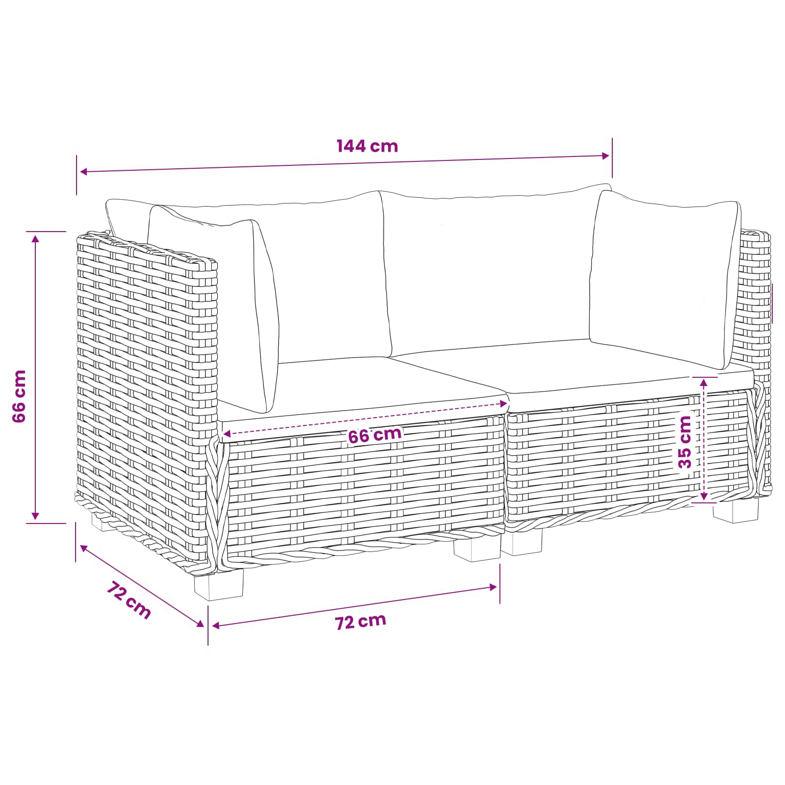 Rattan Lounge Set GENDT size guide