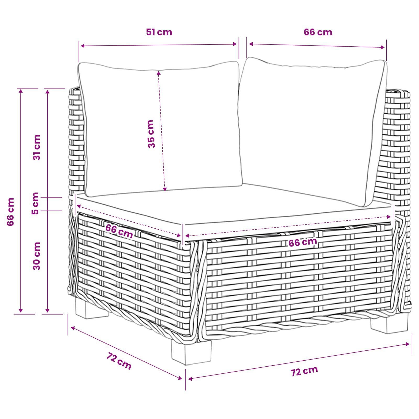 Rattan Lounge Set GENDT size guide