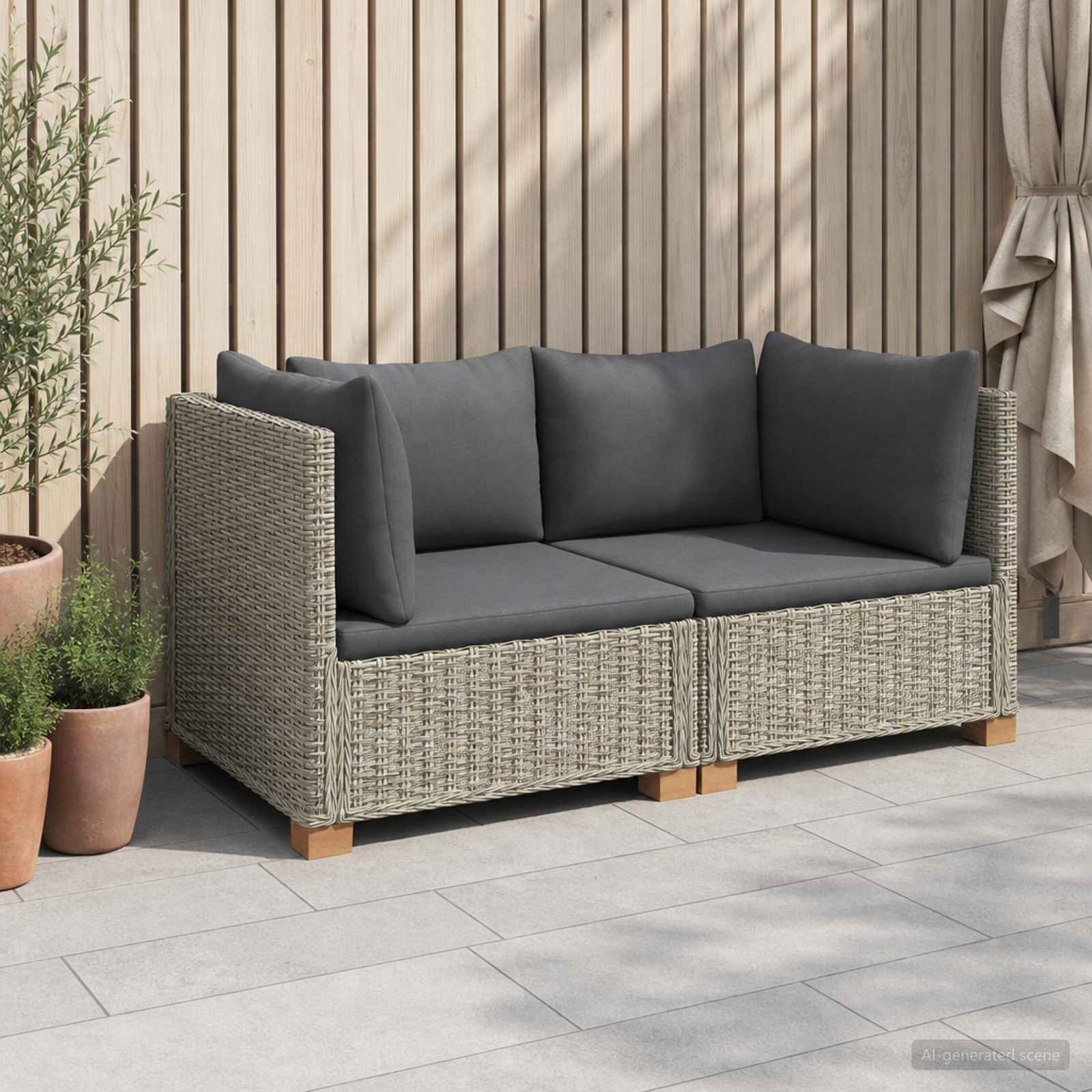 2 st Rieten Loungeset met Kussens GENDT Natuurlijk rattan – afbeelding 1