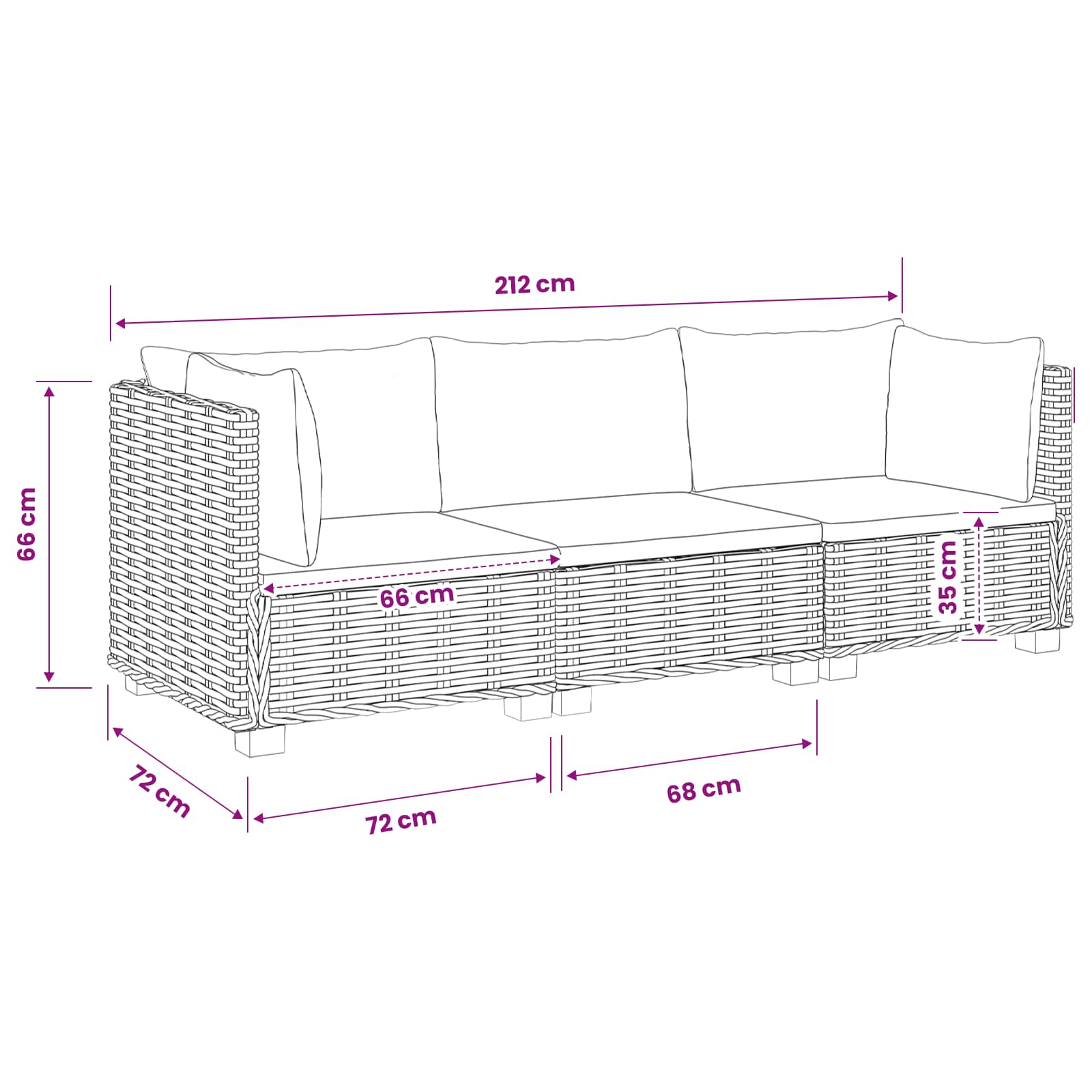 Rattan Lounge Set GENDT size guide