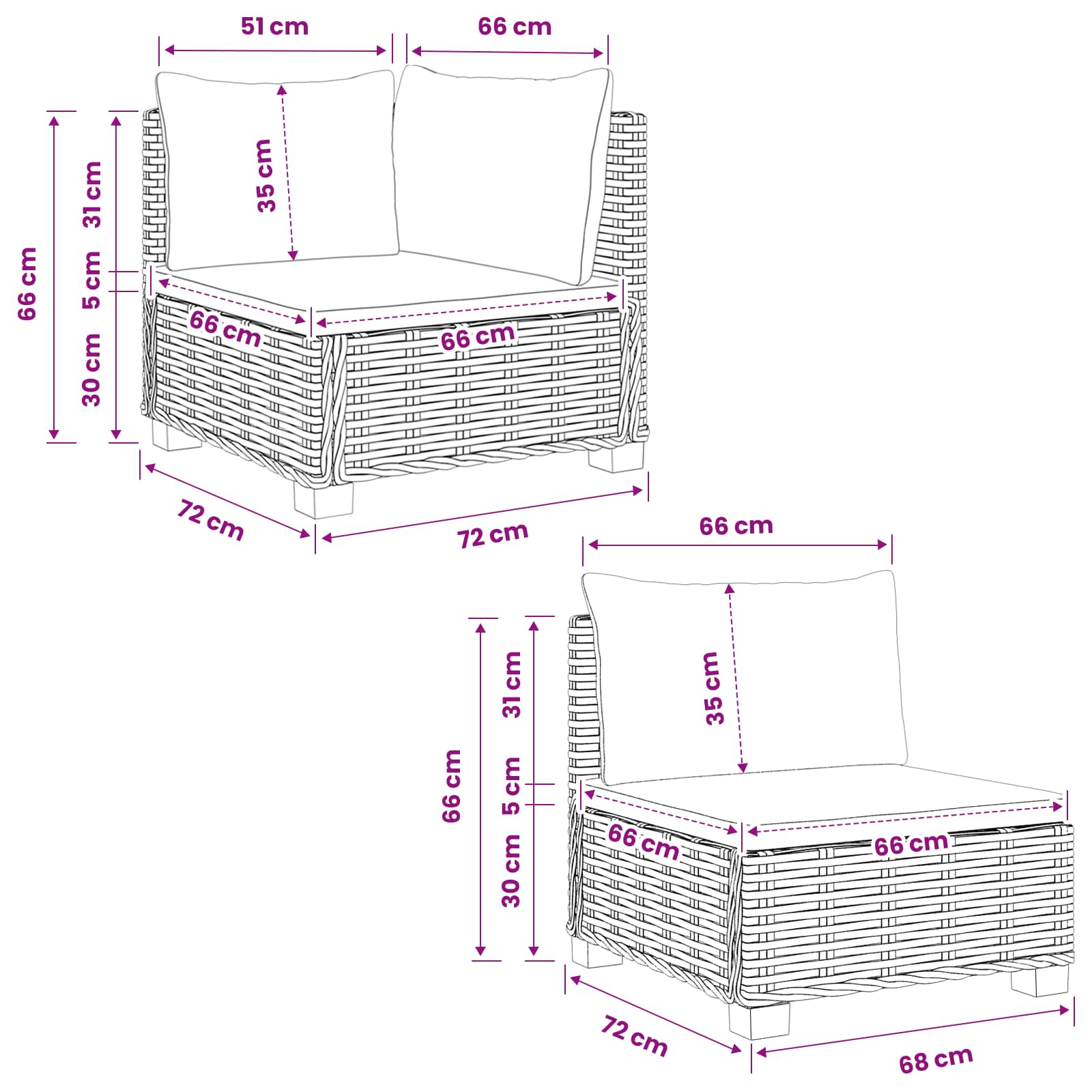 Rattan Lounge Set GENDT size guide