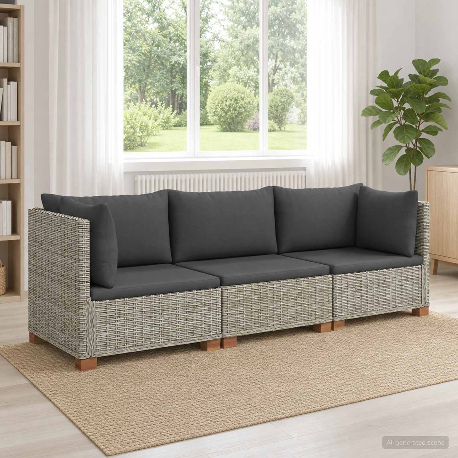 vidaXL 3 Stk. Rattan-Lounge-Set mit Kissen GENDT Naturrattan Kubu Grau