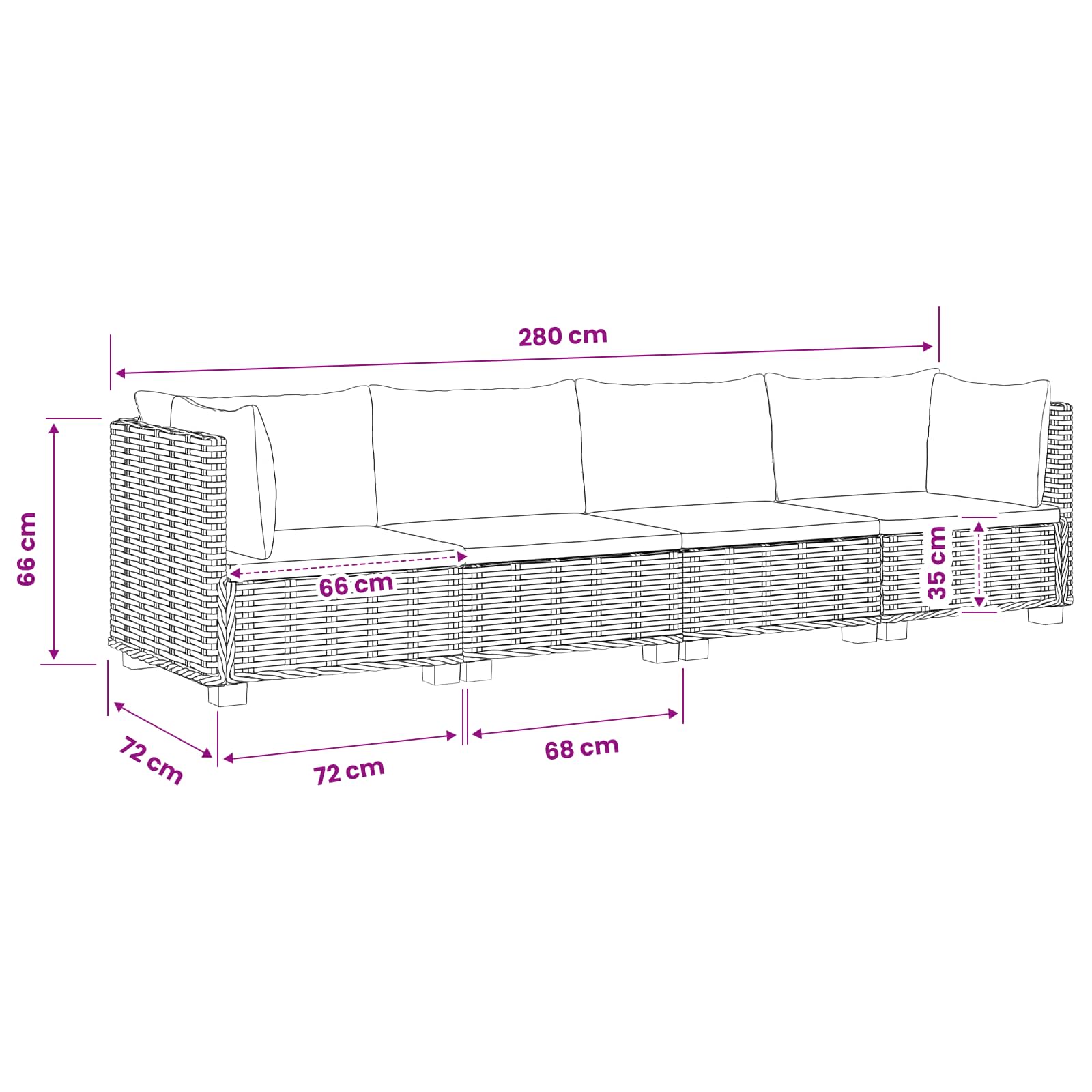 Rattan Lounge Set GENDT size guide