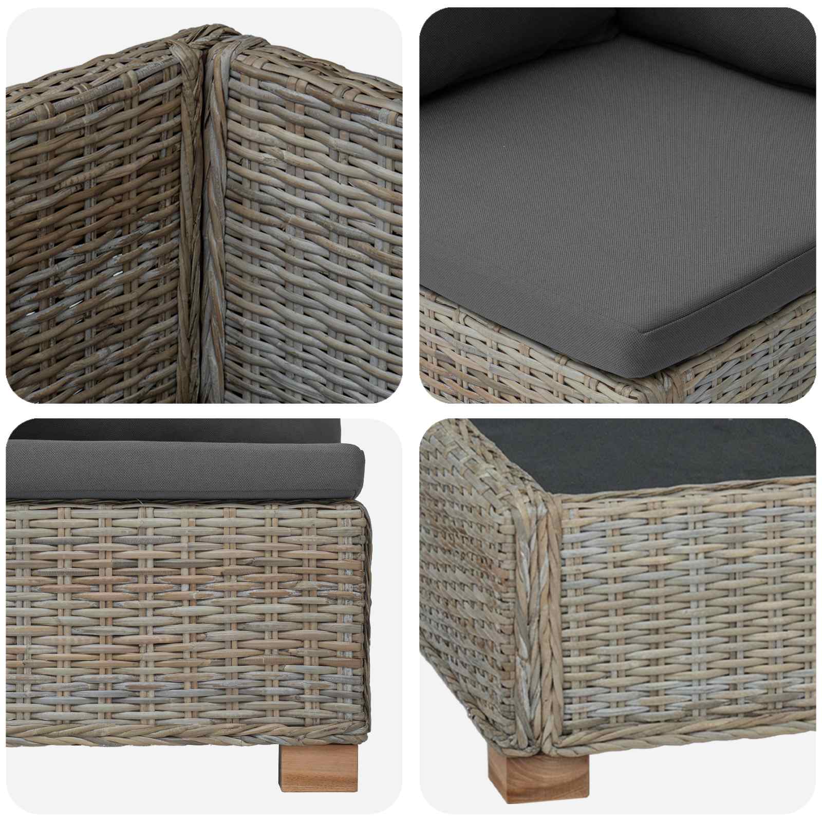 vidaXL 9 Stk. Rattan Lounge Set mit Kissen GENDT Naturrattan Kubu Grau – Bild 10