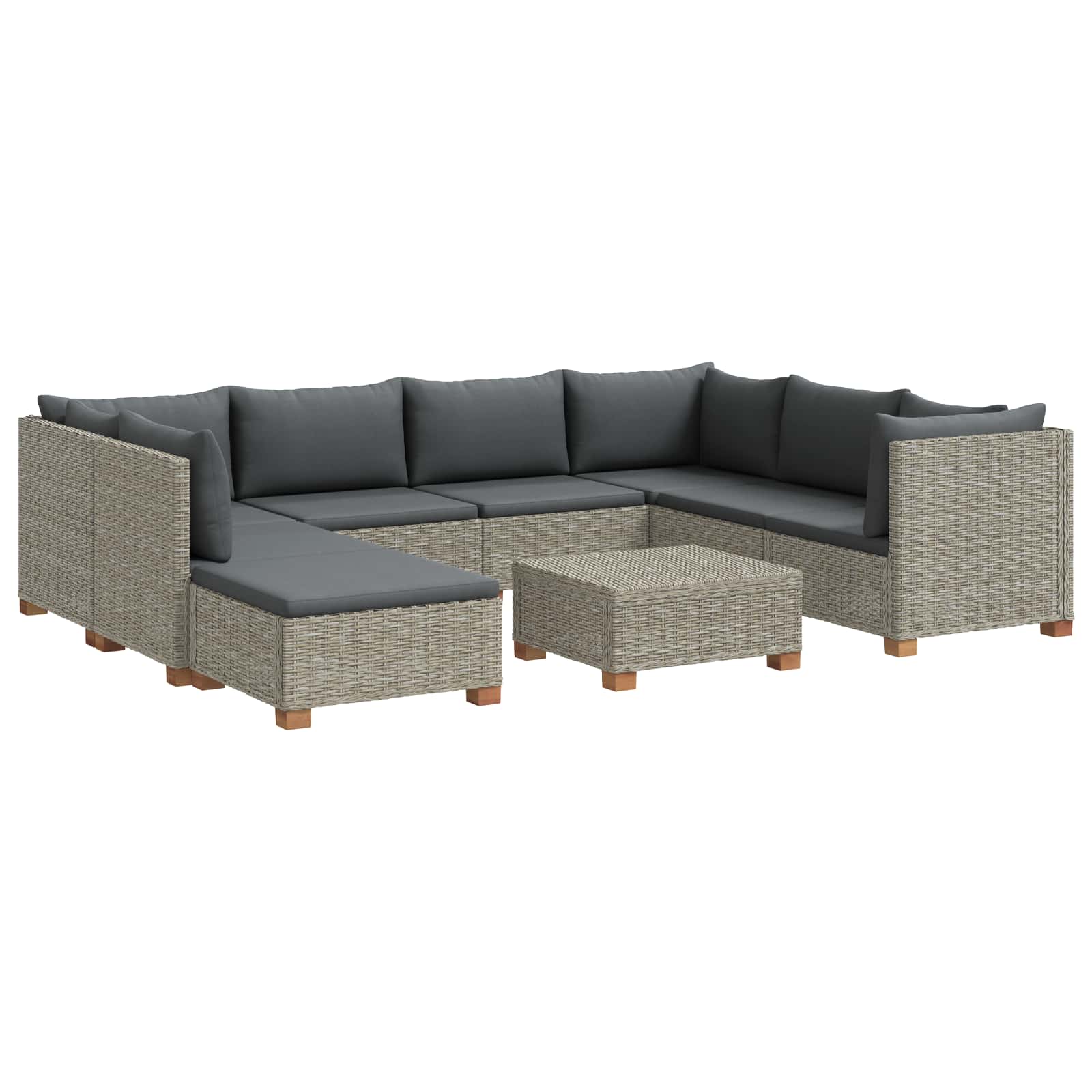 vidaXL 9 Stk. Rattan Lounge Set mit Kissen GENDT Naturrattan Kubu Grau – Bild 2
