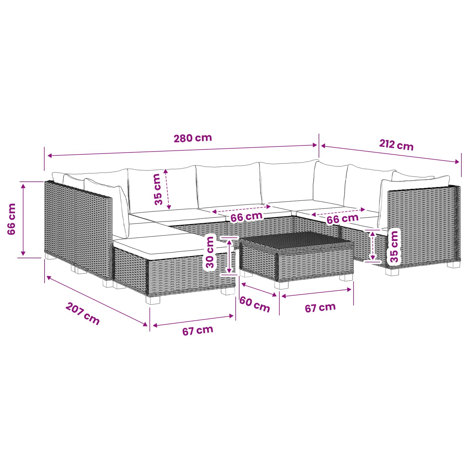 vidaXL 9 Stk. Rattan Lounge Set mit Kissen GENDT Naturrattan Kubu Grau – Bild 11