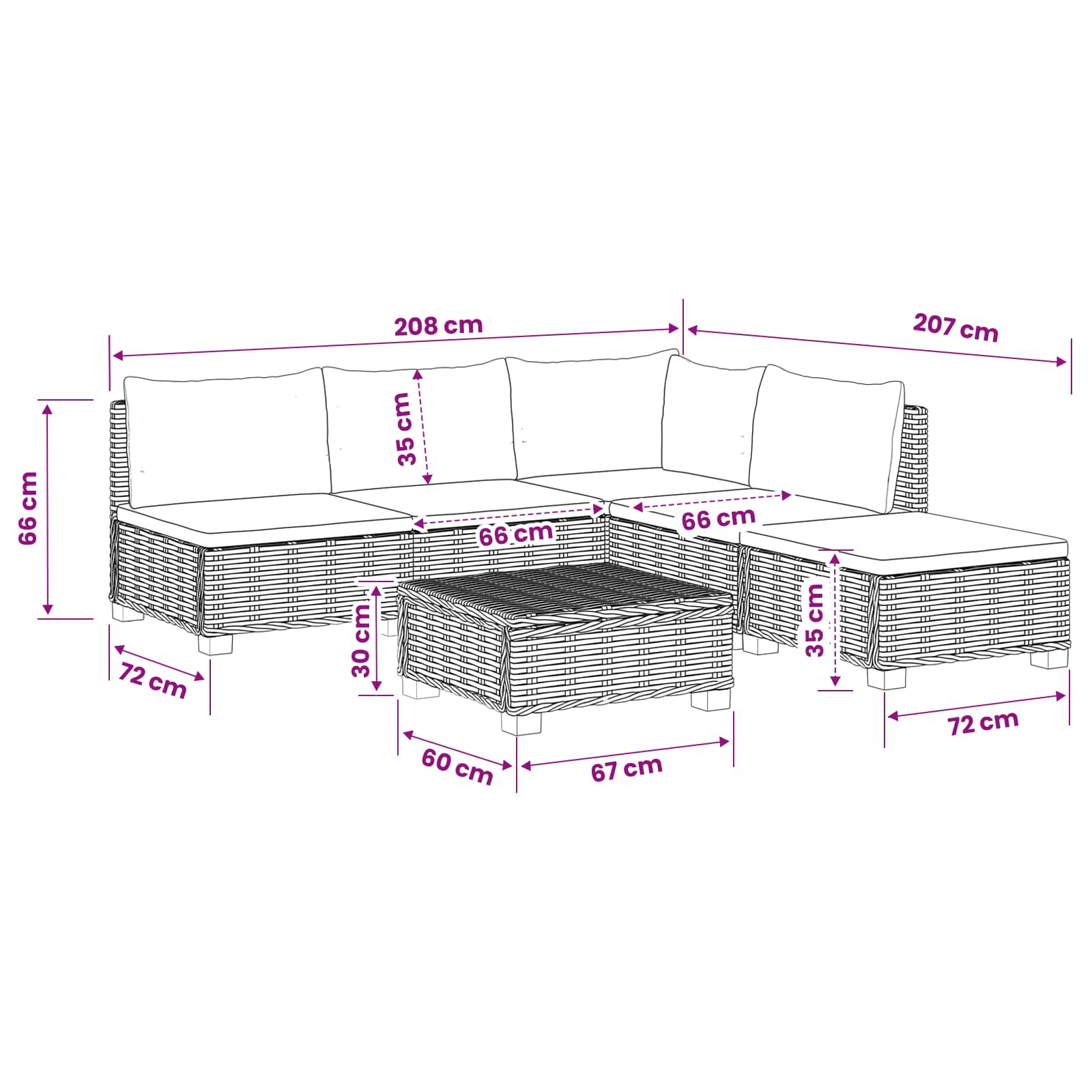 Rattan Lounge Set GENDT size guide